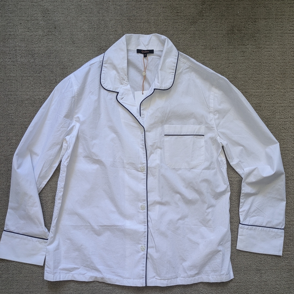 Quince White Pajama Top with Black Trim